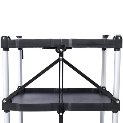 3 Layers Folding Collapsible Service Cart Pack-N-Roll Folding Collapsible Service Cart, Black, 50 Lb. Load Capacity per Shelf - Renee Lane Company