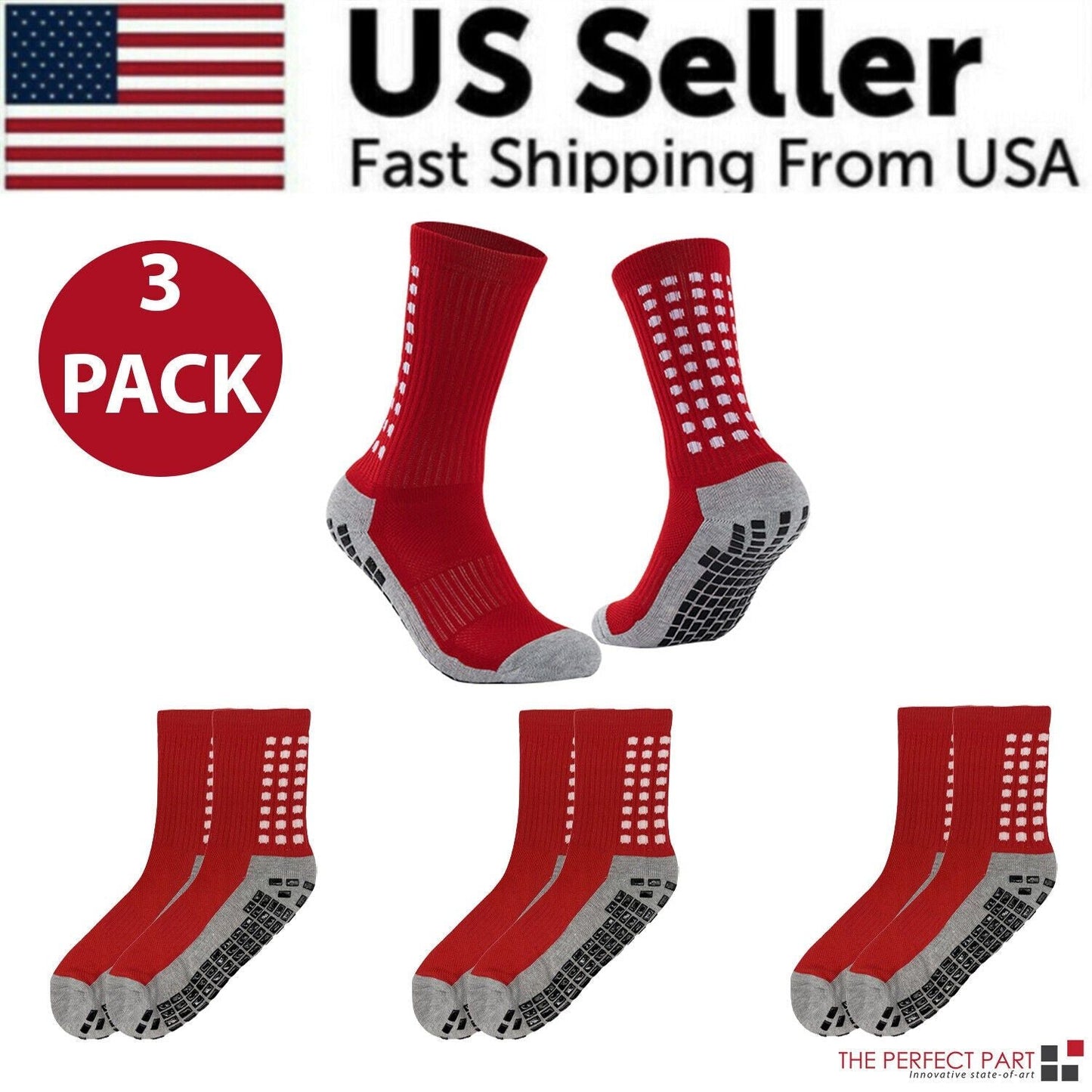 3 Pair Sport Socks Anti Slip W/ Grip Soccer Men Football Basketball Sock Premium - Renee Lane Company