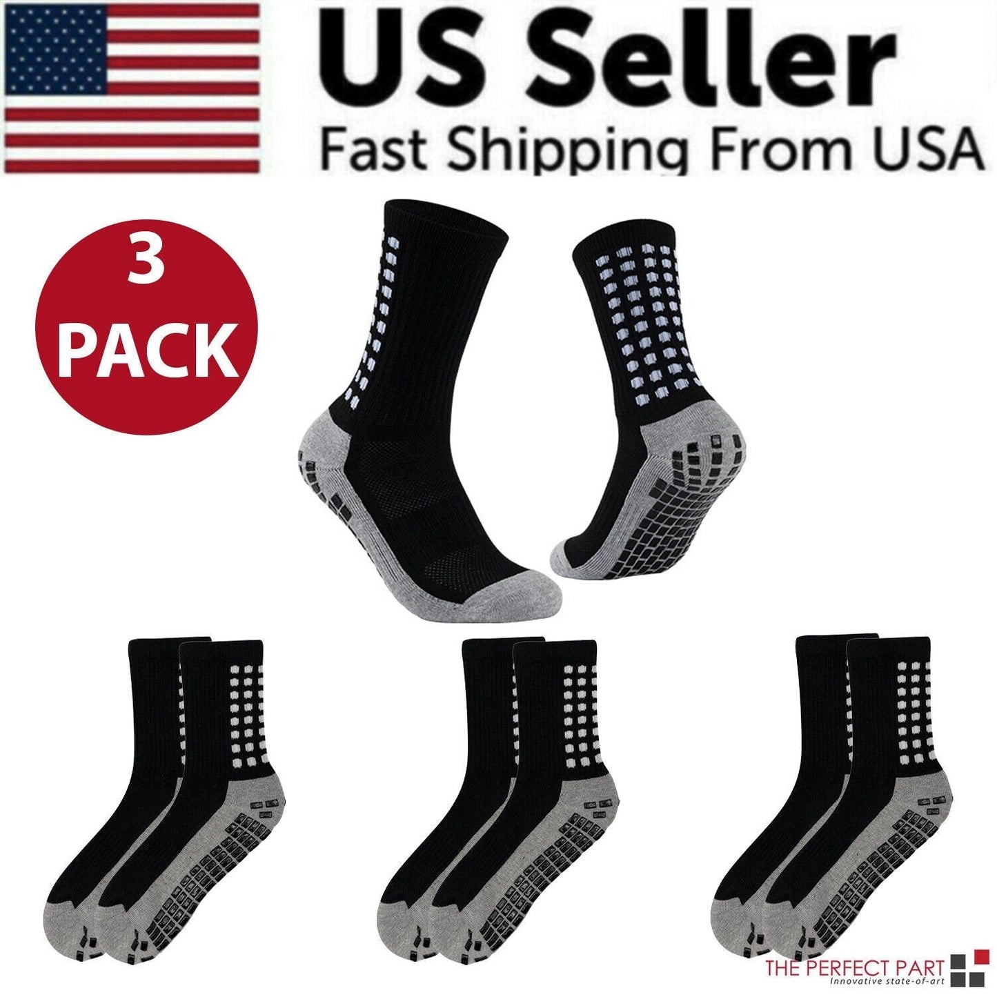 3 Pair Sport Socks Anti Slip W/ Grip Soccer Men Football Basketball Sock Premium - Renee Lane Company