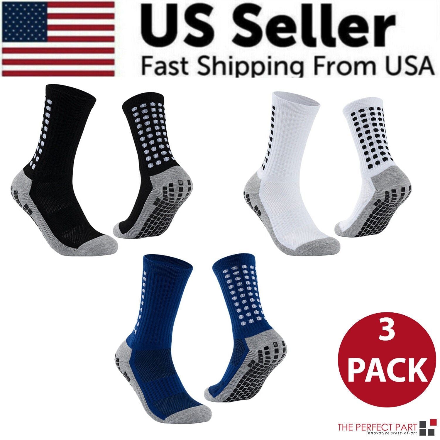 3 Pair Sport Socks Anti Slip W/ Grip Soccer Men Football Basketball Sock Premium - Renee Lane Company