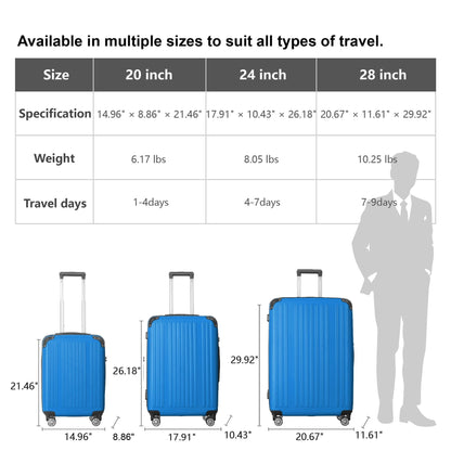 3-Piece Lightweight ABS Hardshell Luggage Set (20", 24", 26") in Deep Blue with Spinner Wheels, TSA Lock, and Adjustable Telescopic Handle - Durable Travel Suitcases - Renee Lane Company