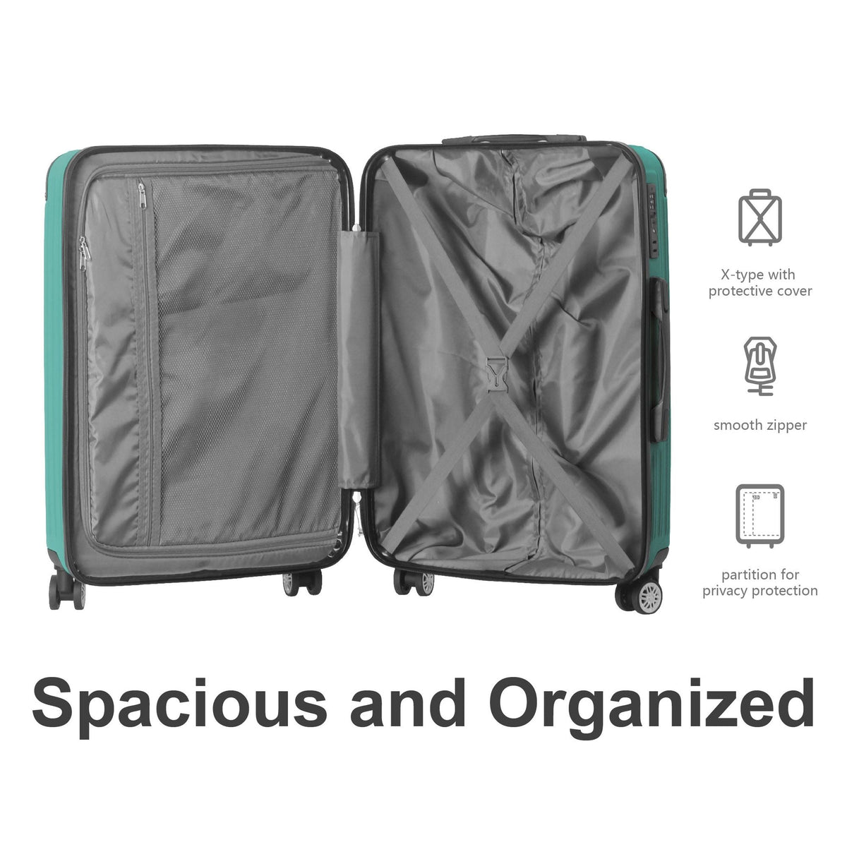 3-Piece Lightweight ABS Hardshell Luggage Set (20", 24", 26") in Fresh Green with Spinner Wheels, TSA Lock, and Adjustable Telescopic Handle - Durable Travel Suitcases - Renee Lane Company