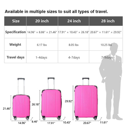 3-Piece Lightweight ABS Hardshell Luggage Set (20", 24", 26") in Honey Powder with Spinner Wheels, TSA Lock, and Adjustable Telescopic Handle - Durable Travel Suitcases - Renee Lane Company