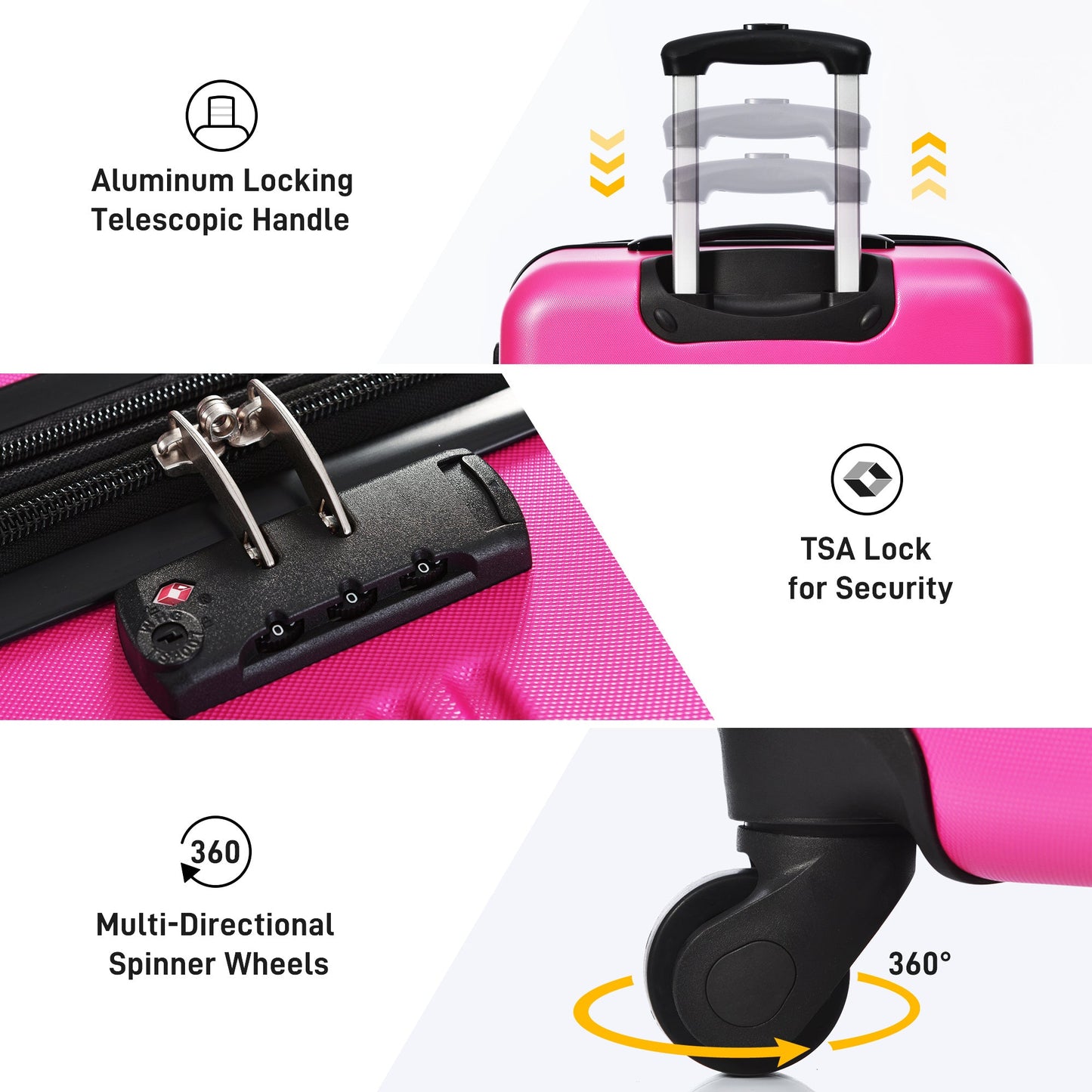 3 Piece Luggage Set Hardside Spinner Suitcase with TSA Lock 20" 24" 28" Available - Renee Lane Company
