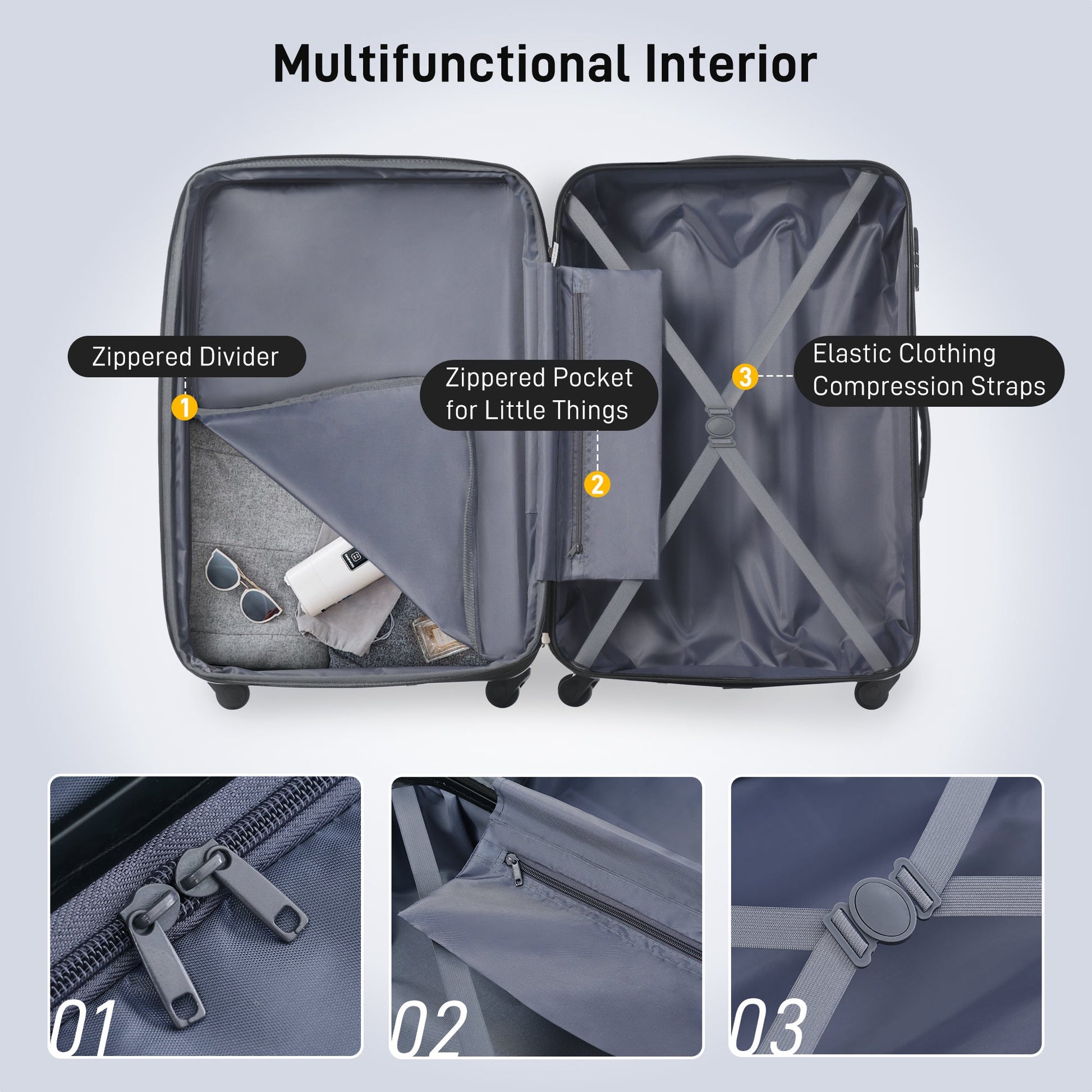 3 Piece Luggage Set Hardside Spinner Suitcase with TSA Lock 20" 24" 28" Available - Renee Lane Company