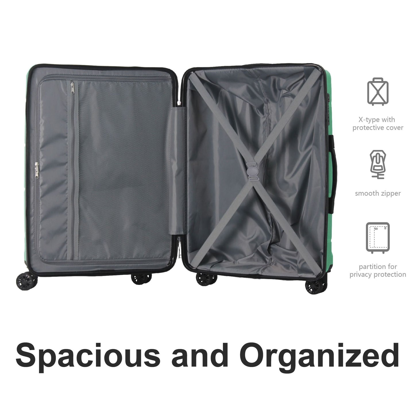 3-Piece Luggage Sets (20", 24", 28"), Suitcase with Wheels, Hardside Suitcase With Four Spinner Wheels and Scratch-Resistant Surface, Green - Renee Lane Company