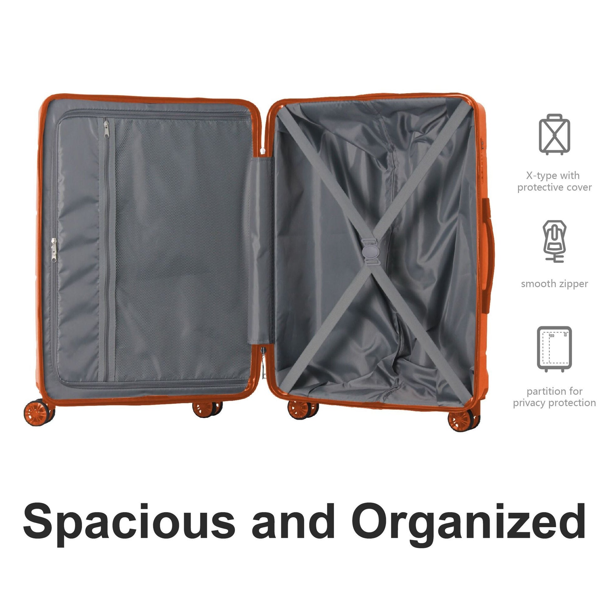 3-Piece Luggage Sets (20", 24", 28"), Suitcase with Wheels, Hardside Suitcase With Four Spinner Wheels and Scratch-Resistant Surface, Orange - Renee Lane Company