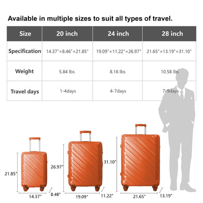 3-Piece Luggage Sets (20", 24", 28"), Suitcase with Wheels, Hardside Suitcase With Four Spinner Wheels and Scratch-Resistant Surface, Orange - Renee Lane Company