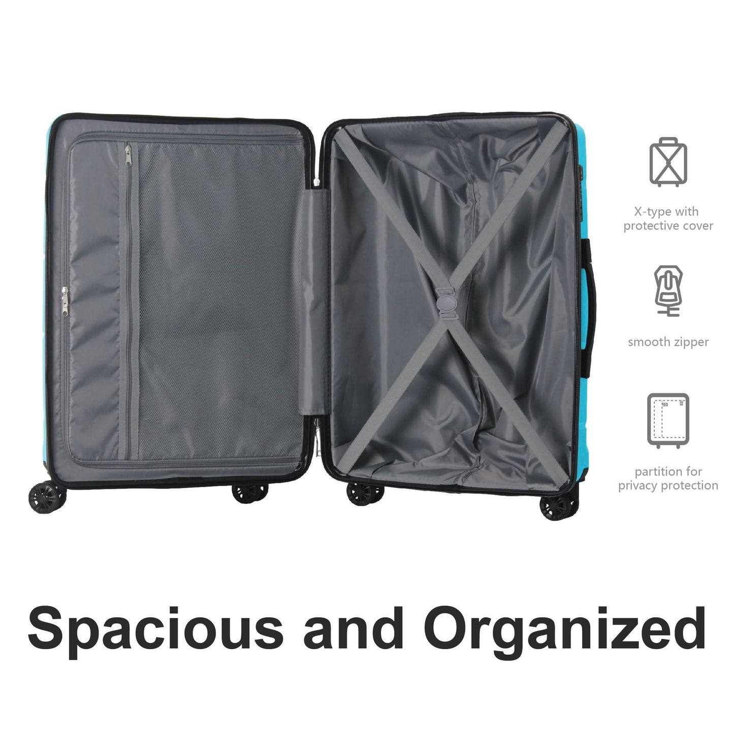3-Piece Luggage Sets (20", 24", 28"), Suitcase with Wheels, Hardside Suitcase With Four Spinner Wheels and Scratch-Resistant Surface, Peacock Blue - Renee Lane Company