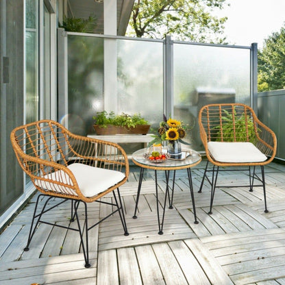 3 Pieces Rattan Furniture Set with Cushioned Chair Table - Renee Lane Company