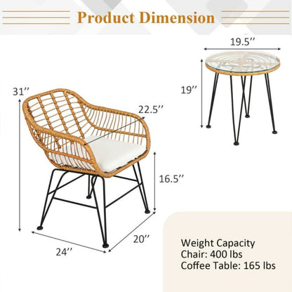 3 Pieces Rattan Furniture Set with Cushioned Chair Table - Renee Lane Company