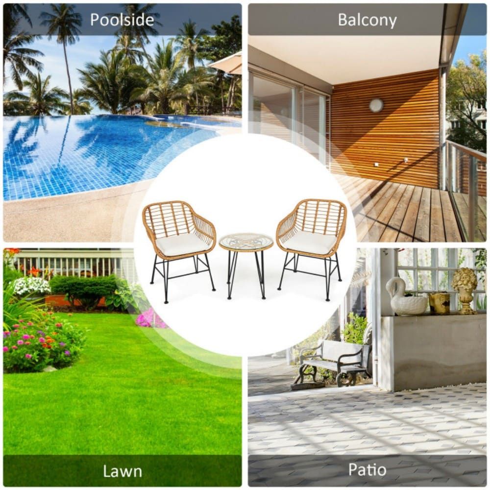 3 Pieces Rattan Furniture Set with Cushioned Chair Table - Renee Lane Company