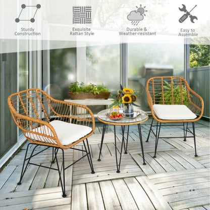 3 Pieces Rattan Furniture Set with Cushioned Chair Table - Renee Lane Company