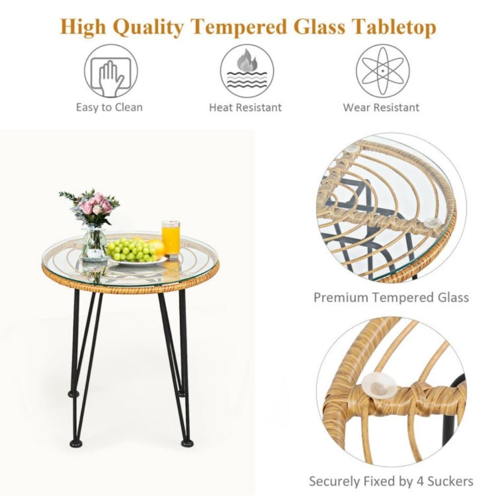 3 Pieces Rattan Furniture Set with Cushioned Chair Table - Renee Lane Company