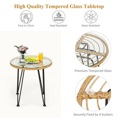 3 Pieces Rattan Furniture Set with Cushioned Chair Table - Renee Lane Company