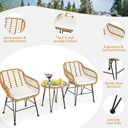 3 Pieces Rattan Furniture Set with Cushioned Chair Table - Renee Lane Company