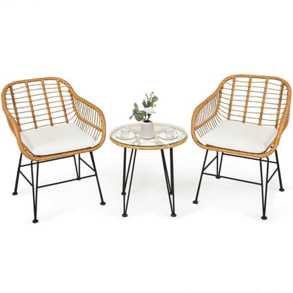 3 Pieces Rattan Furniture Set with Cushioned Chair Table - Renee Lane Company