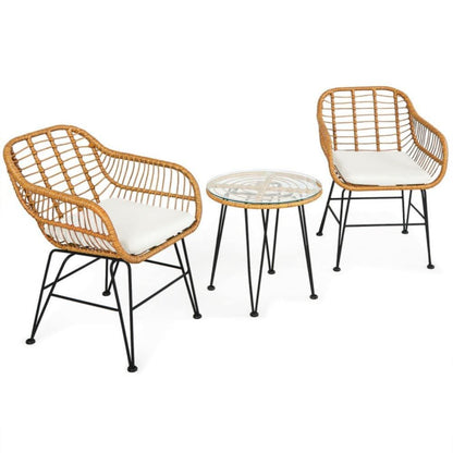3 Pieces Rattan Furniture Set with Cushioned Chair Table - Renee Lane Company