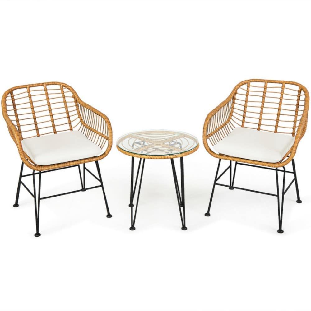 3 Pieces Rattan Furniture Set with Cushioned Chair Table - Renee Lane Company
