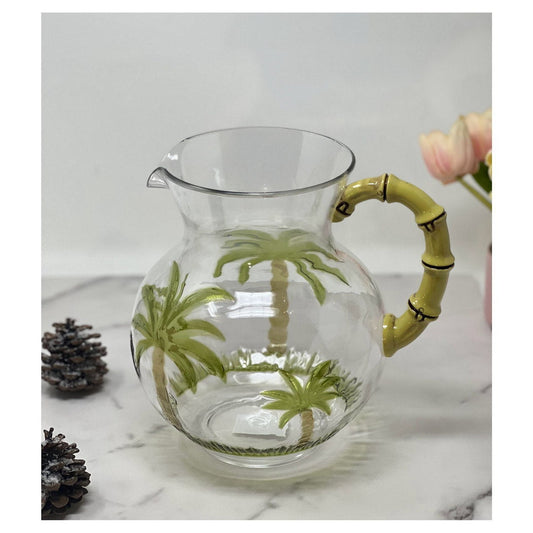 3 Quarts Water Pitcher with Lid, Palm Tree Design Unbreakable Plastic Pitcher, Drink Pitcher, Juice Pitcher with Spout BPA Free - Renee Lane Company