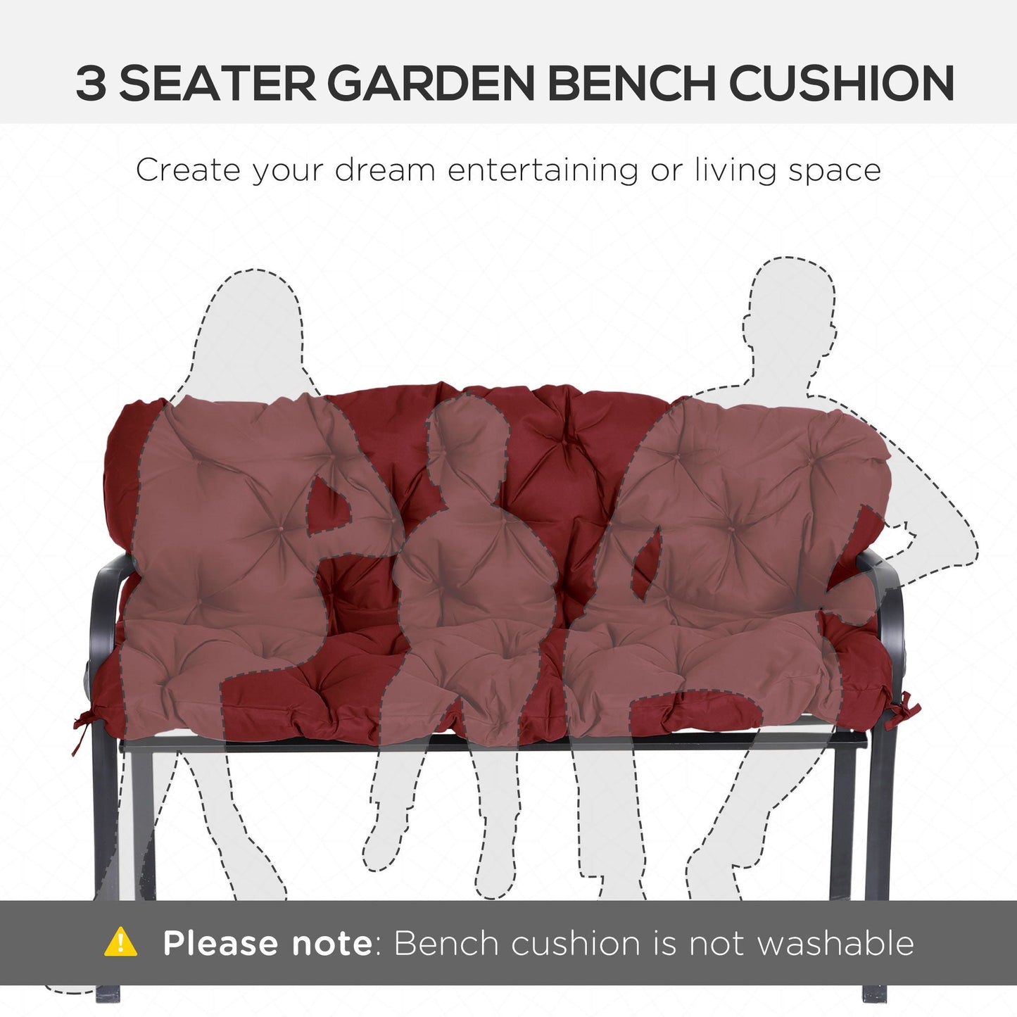 3 Seater Outdoor Swing Cushions with Backrest, Replacement Cushions for Patio Furniture, Wine Red - Renee Lane Company