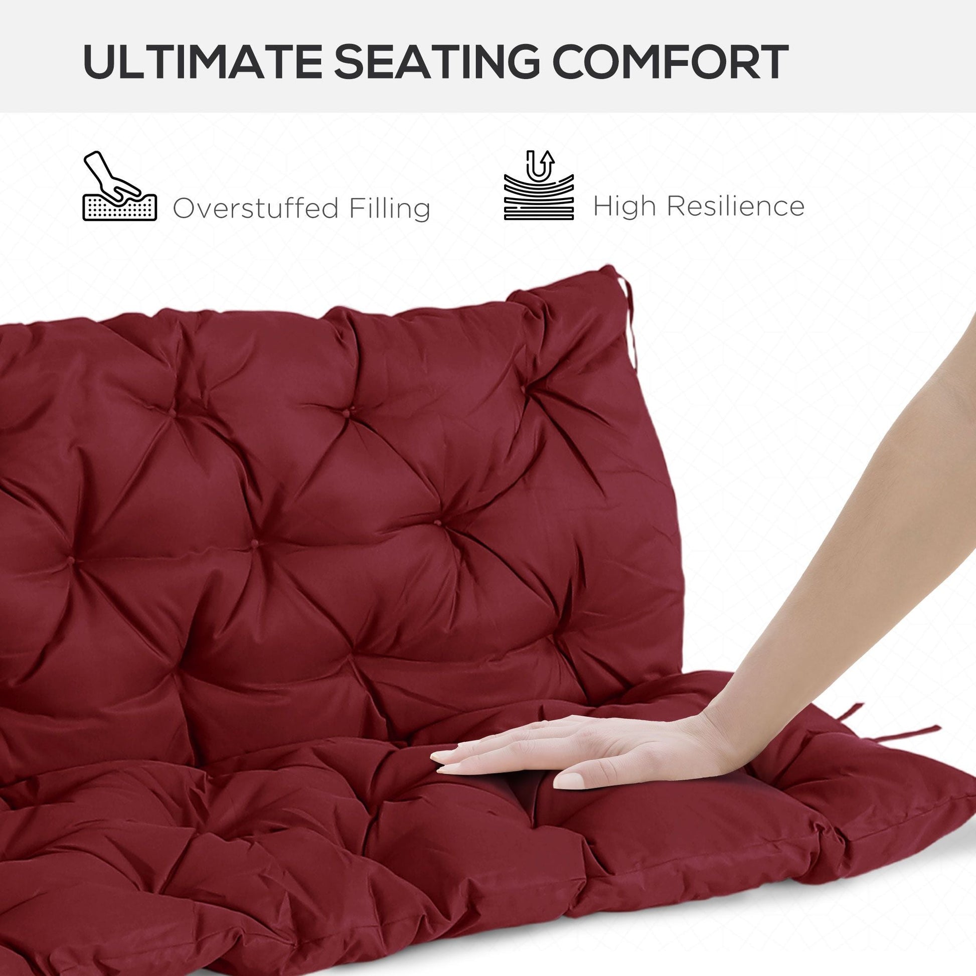3 Seater Outdoor Swing Cushions with Backrest, Replacement Cushions for Patio Furniture, Wine Red - Renee Lane Company