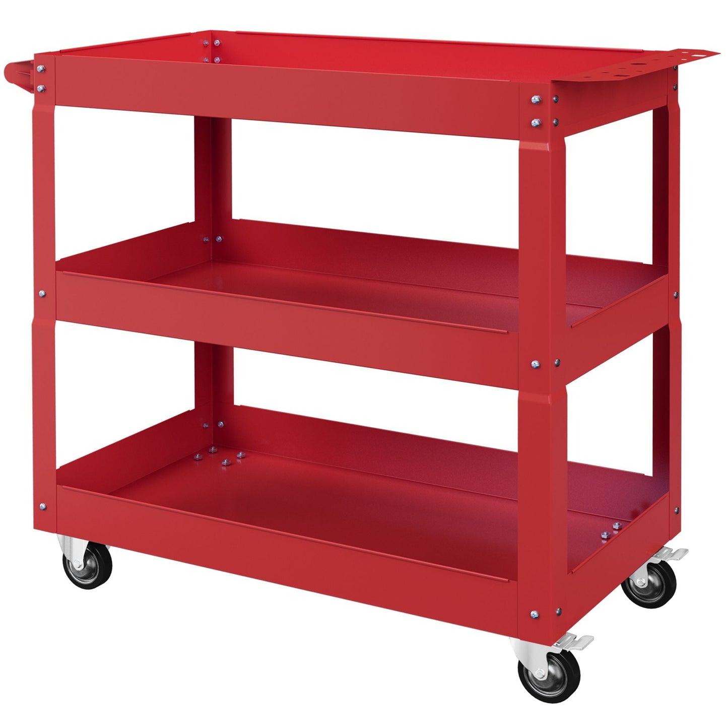 3 Tier Rolling Tool Cart with Wheels, 330 LBS Capacity Heavy Duty Utility Cart, Mobile Service Cart for Garage, Red - Renee Lane Company