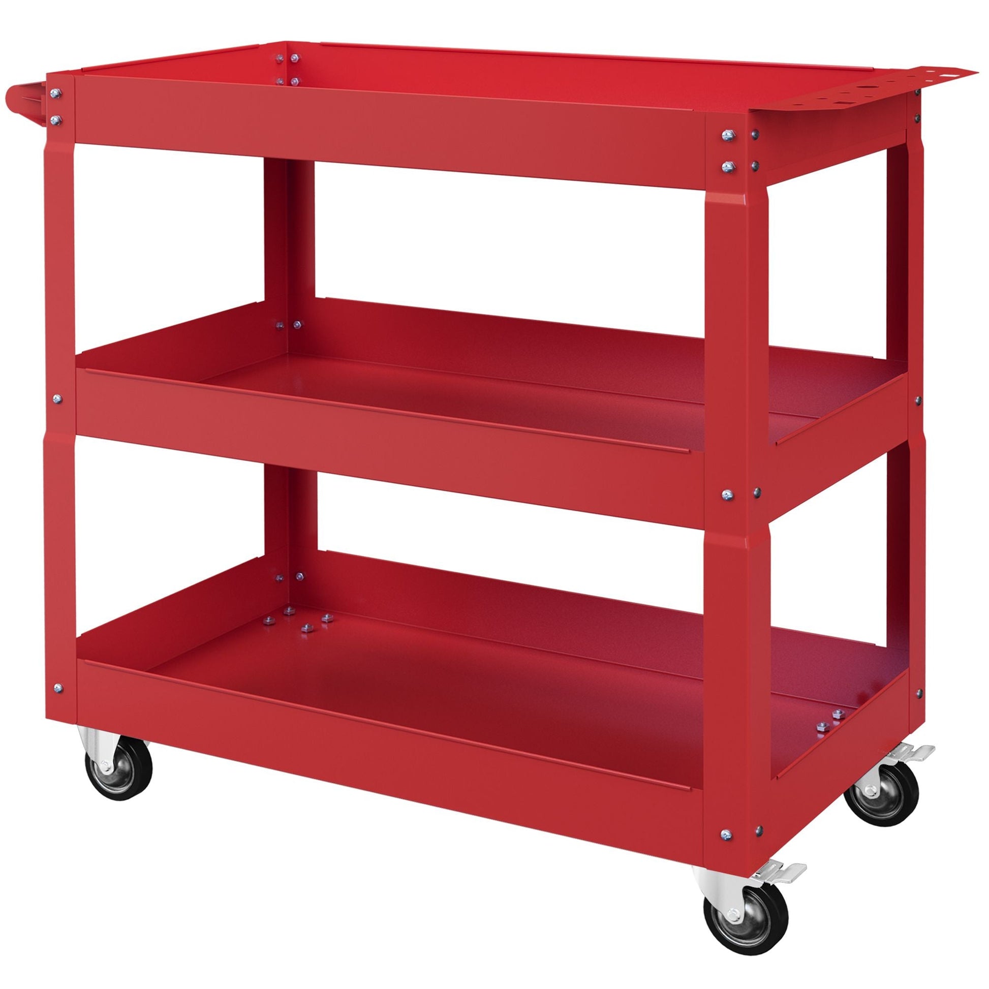 3 Tier Rolling Tool Cart with Wheels, 330 LBS Capacity Heavy Duty Utility Cart, Mobile Service Cart for Garage, Red - Renee Lane Company