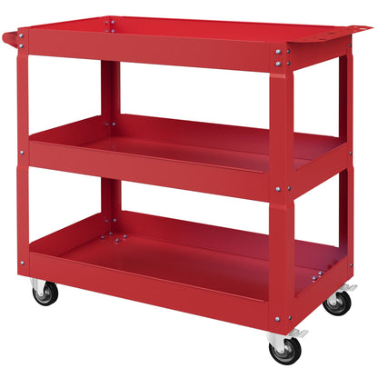 3 Tier Rolling Tool Cart with Wheels, 330 LBS Capacity Heavy Duty Utility Cart, Mobile Service Cart for Garage, Red - Renee Lane Company