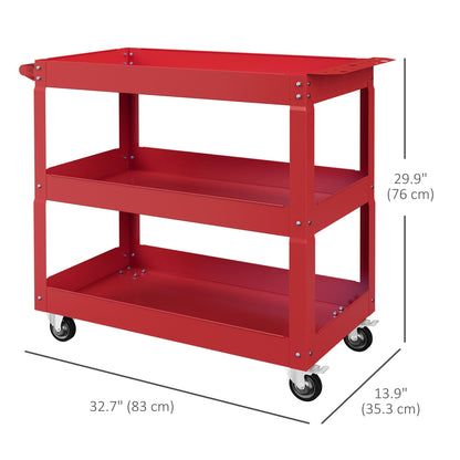 3 Tier Rolling Tool Cart with Wheels, 330 LBS Capacity Heavy Duty Utility Cart, Mobile Service Cart for Garage, Red - Renee Lane Company