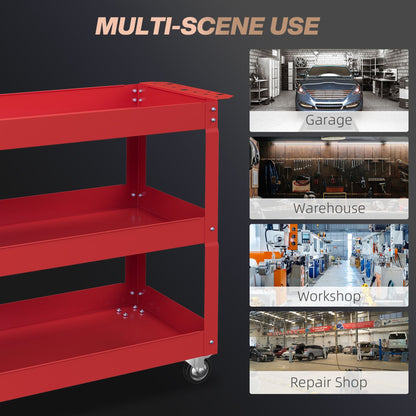 3 Tier Rolling Tool Cart with Wheels, 330 LBS Capacity Heavy Duty Utility Cart, Mobile Service Cart for Garage, Red - Renee Lane Company