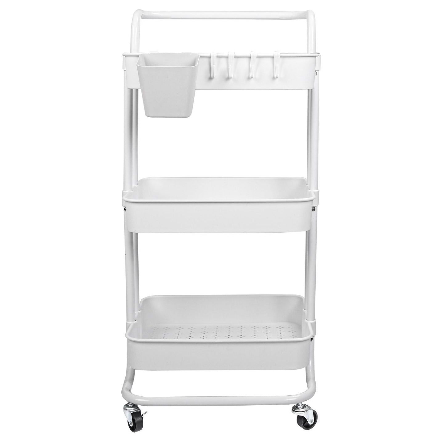 3 Tier Rolling Utility Cart Movable Storage Organizer with Mesh Baskets Lockable Wheels 360 Degree Rotatable Hanging Box Hooks Bedroom Bathroom Kitchen - Renee Lane Company