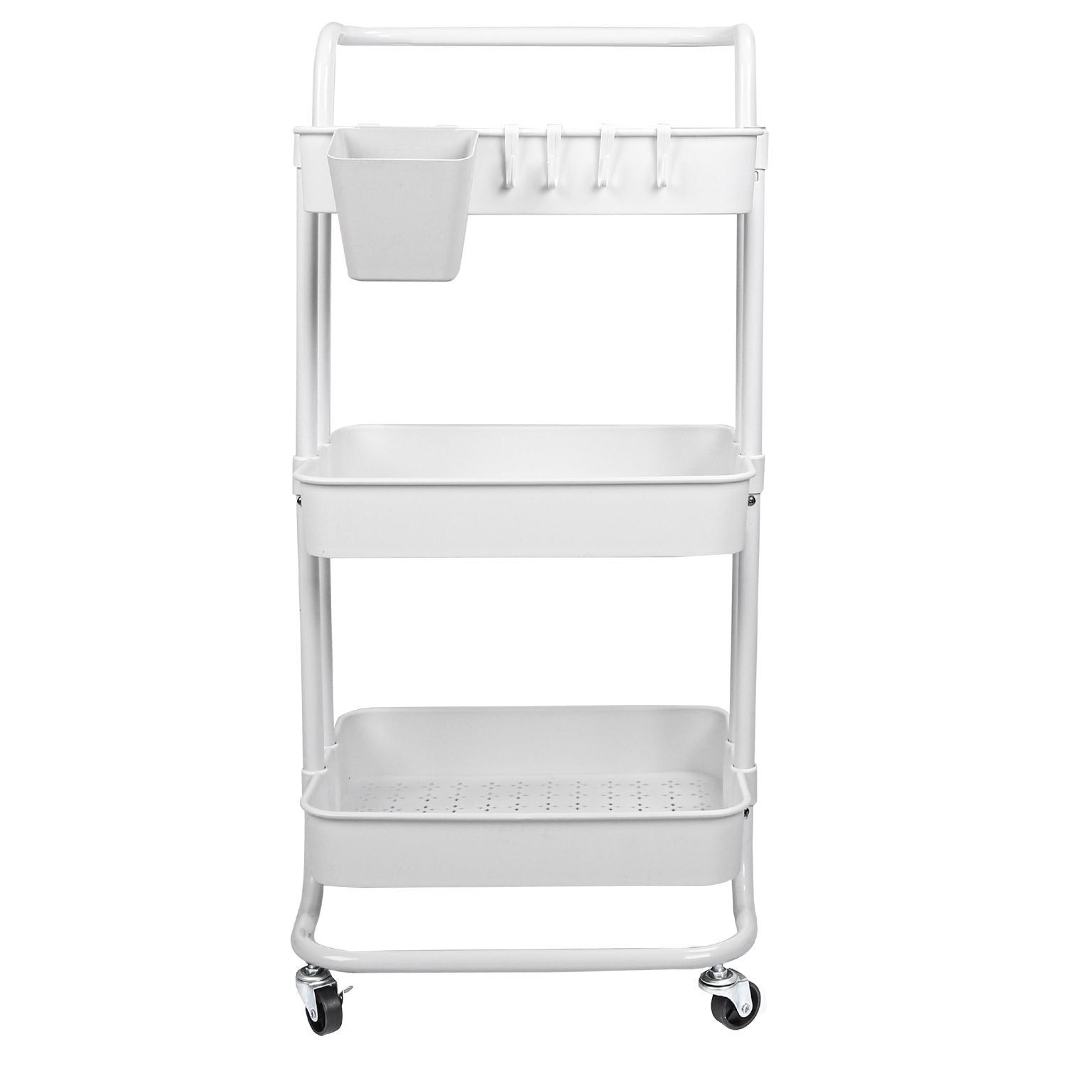 3 Tier Rolling Utility Cart Movable Storage Organizer with Mesh Baskets Lockable Wheels 360 Degree Rotatable Hanging Box Hooks Bedroom Bathroom Kitchen - Renee Lane Company