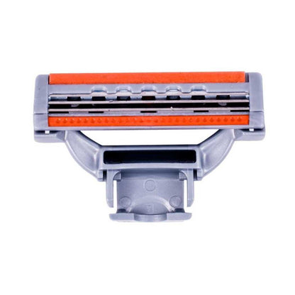 3-blade cartridge razor head with orange guard and gray base