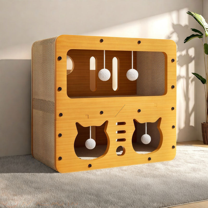 3-in-1 Cat House, Bed & Scratch Post - Multi-Layer Structure Made of Soft, Eco-Friendly Cardboard - Renee Lane Company