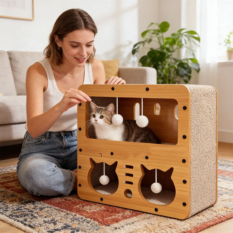 3-in-1 Cat House, Bed & Scratch Post - Multi-Layer Structure Made of Soft, Eco-Friendly Cardboard - Renee Lane Company