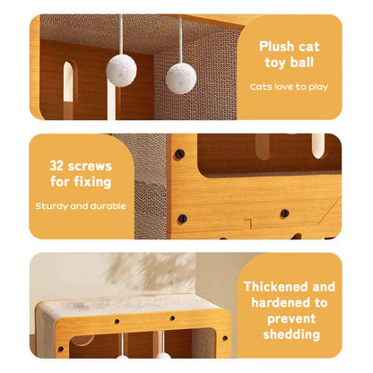 3-in-1 Cat House, Bed & Scratch Post - Multi-Layer Structure Made of Soft, Eco-Friendly Cardboard - Renee Lane Company