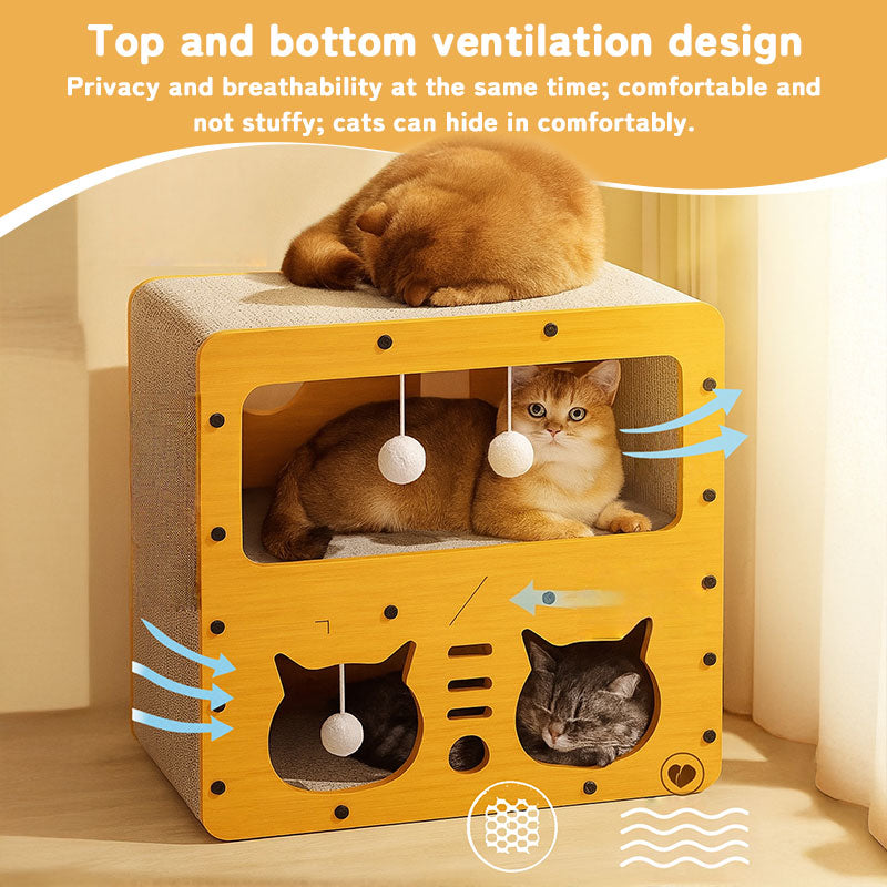 3-in-1 Cat House, Bed & Scratch Post - Multi-Layer Structure Made of Soft, Eco-Friendly Cardboard - Renee Lane Company