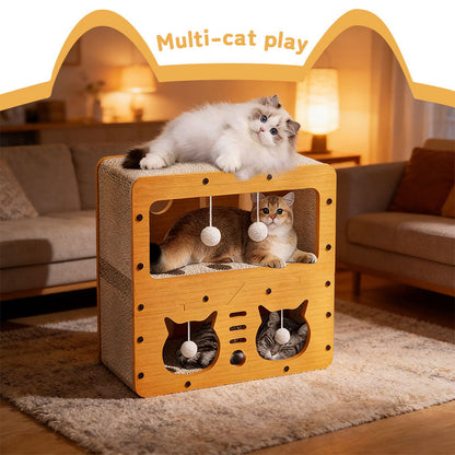 3-in-1 Cat House, Bed & Scratch Post - Multi-Layer Structure Made of Soft, Eco-Friendly Cardboard - Renee Lane Company