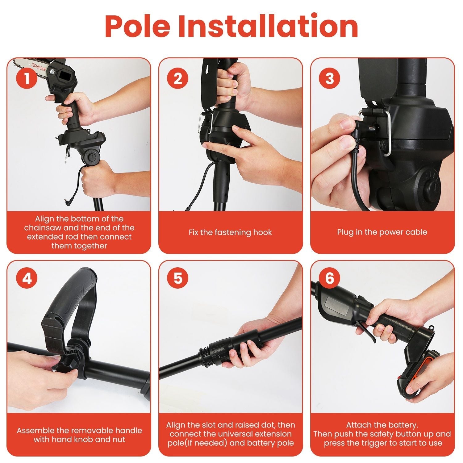 3-in-1 Cordless Electric Pole Saw & Mini Chainsaw & Grass Trimmer Kit with Adjustable Length 2Pcs 21V 1500mAh Batteries 4in/6in Chains Saw Blade 5Pcs Plastic Blades - Renee Lane Company