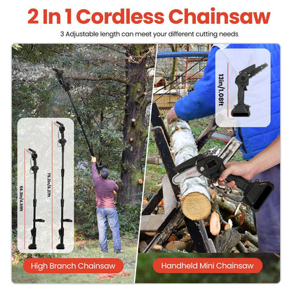 3-in-1 Cordless Electric Pole Saw & Mini Chainsaw & Grass Trimmer Kit with Adjustable Length 2Pcs 21V 1500mAh Batteries 4in/6in Chains Saw Blade 5Pcs Plastic Blades - Renee Lane Company