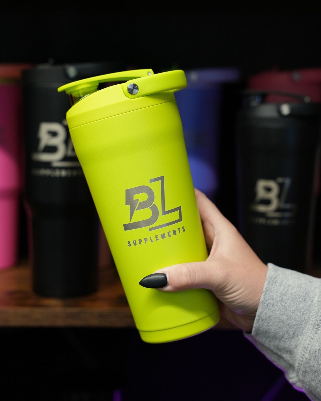 24 oz insulated shaker bottle, lime green with flip lid