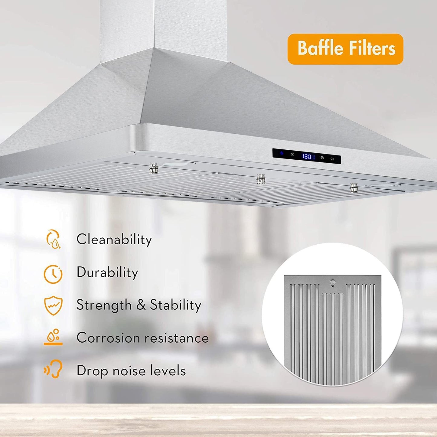 30/36 inch Range Hood 700CFM Wall Mount Stainless Steel Touch Control 3-speed Stove Vent - Renee Lane Company