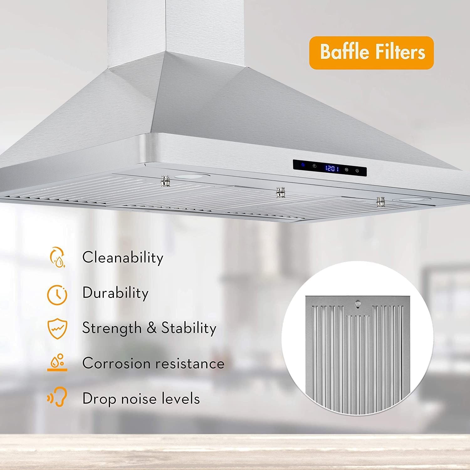 30/36 inch Range Hood 700CFM Wall Mount Stainless Steel Touch Control 3-speed Stove Vent - Renee Lane Company