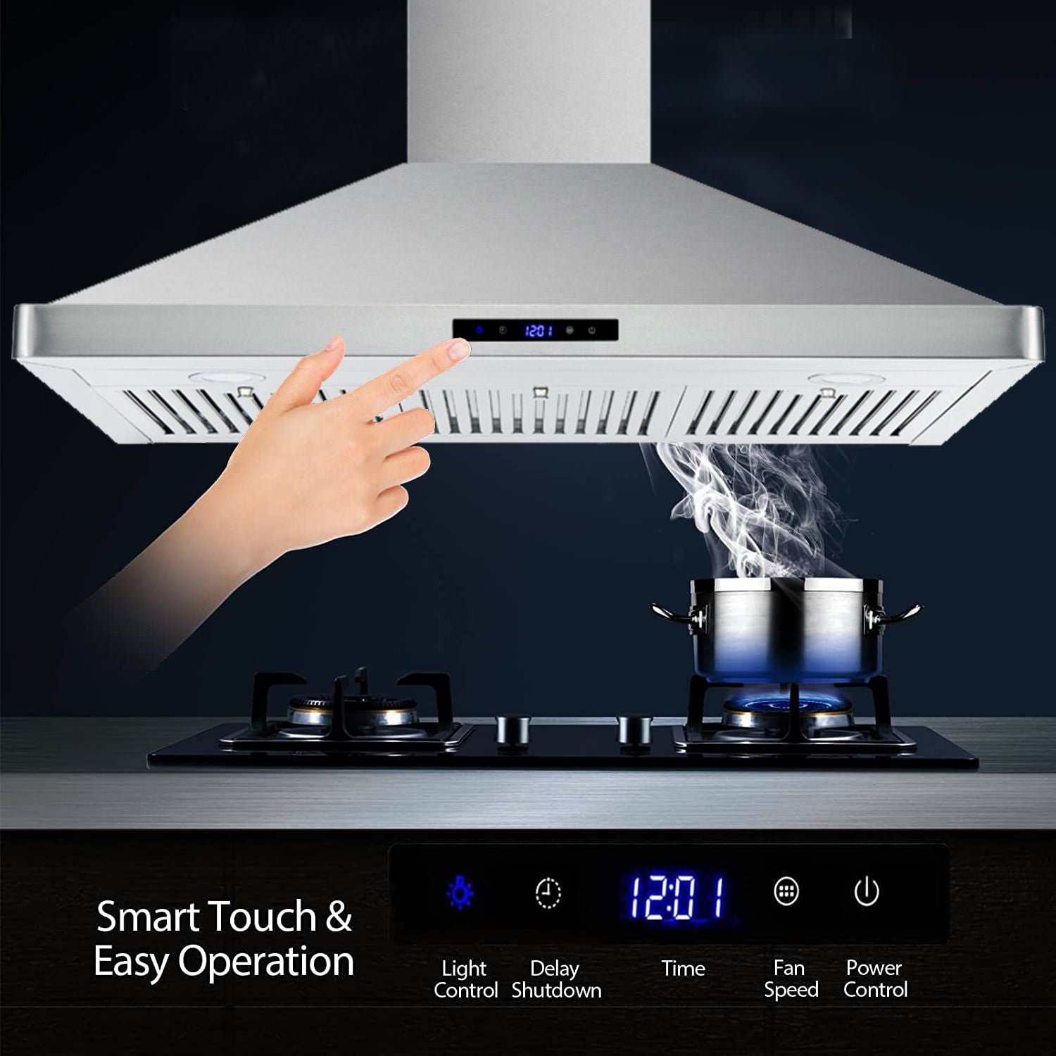 30/36 inch Range Hood 700CFM Wall Mount Stainless Steel Touch Control 3-speed Stove Vent - Renee Lane Company
