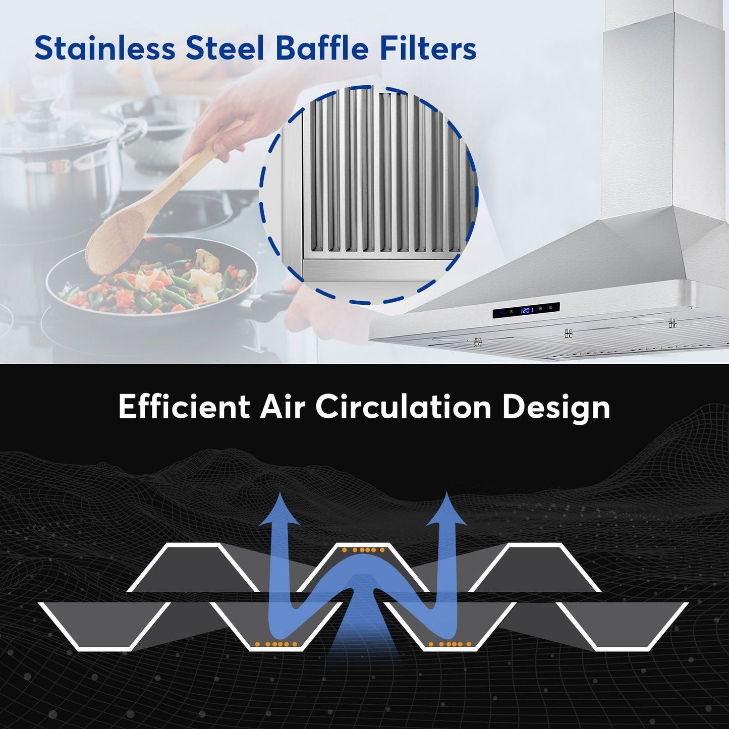 30/36 inch Range Hood 700CFM Wall Mount Stainless Steel Touch Control 3-speed Stove Vent - Renee Lane Company
