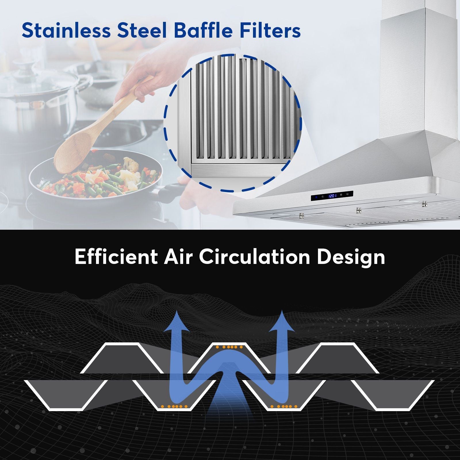 30/36 inch Range Hood 700CFM Wall Mount Stainless Steel Touch Control 3-speed Stove Vent - Renee Lane Company