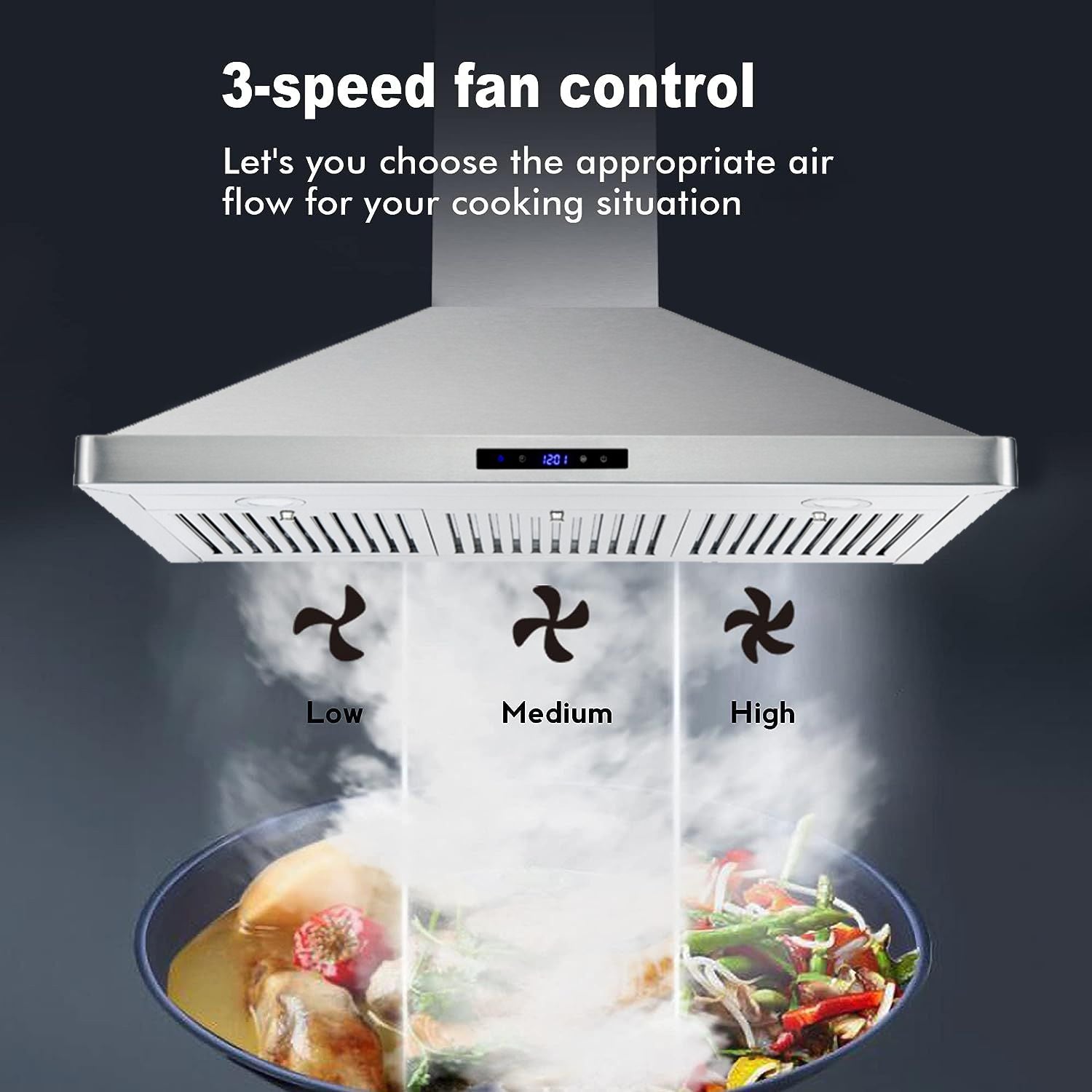 30/36 inch Range Hood 700CFM Wall Mount Stainless Steel Touch Control 3-speed Stove Vent - Renee Lane Company