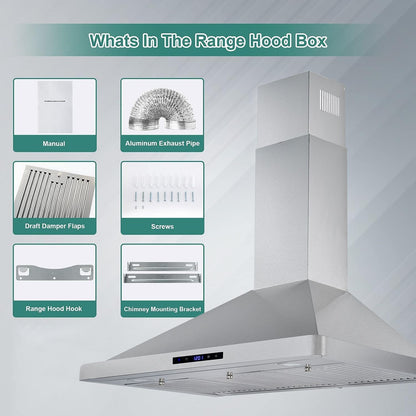 30/36 inch Range Hood 700CFM Wall Mount Stainless Steel Touch Control 3-speed Stove Vent - Renee Lane Company