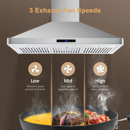 30/36 inch Range Hood 700CFM Wall Mount Stainless Steel Touch Control 3-speed Stove Vent - Renee Lane Company